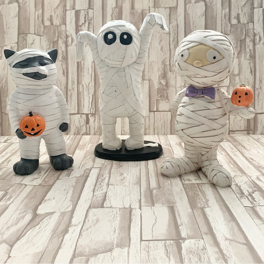 Halloween Decor Carl the Mummy, Gus the Mummy and Mummy Cat